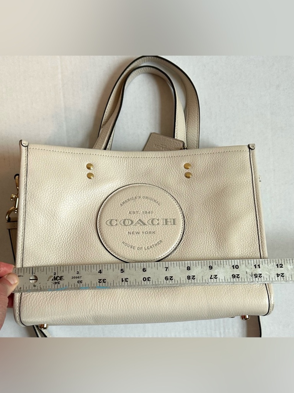 Coach Cream Leather Dempsey Tote Bag Boxy with Large Logo Detachable Strap Purse - Picture 11 of 12